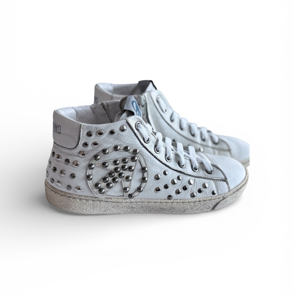 Momino High-Top White Studded Leather Women's Sneakers Size 38 IT